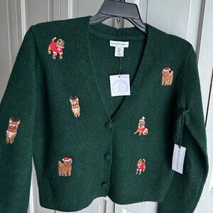 NWT Cupcakes and Cashmere Cardigan With Dogs Faces Size MED